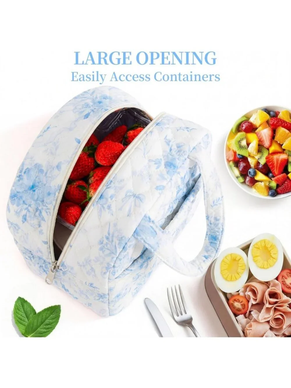 Cute Quilted Lunch Box for Women & Teens, Floral Design for Work, School, Travel